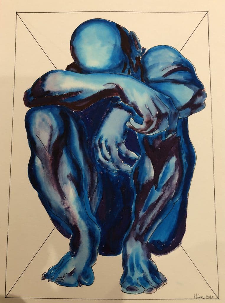 Blue man in a Box